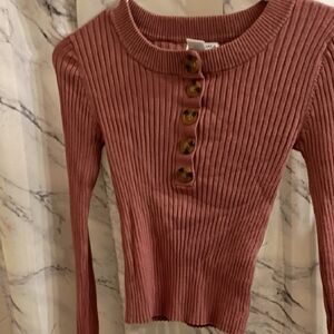 Women's Ribbed Pink Button-Up Top